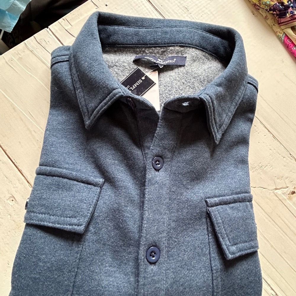Simply Southern Outfitters Womens Navy Fleece Lined Shirt Jacket Shacket Small
